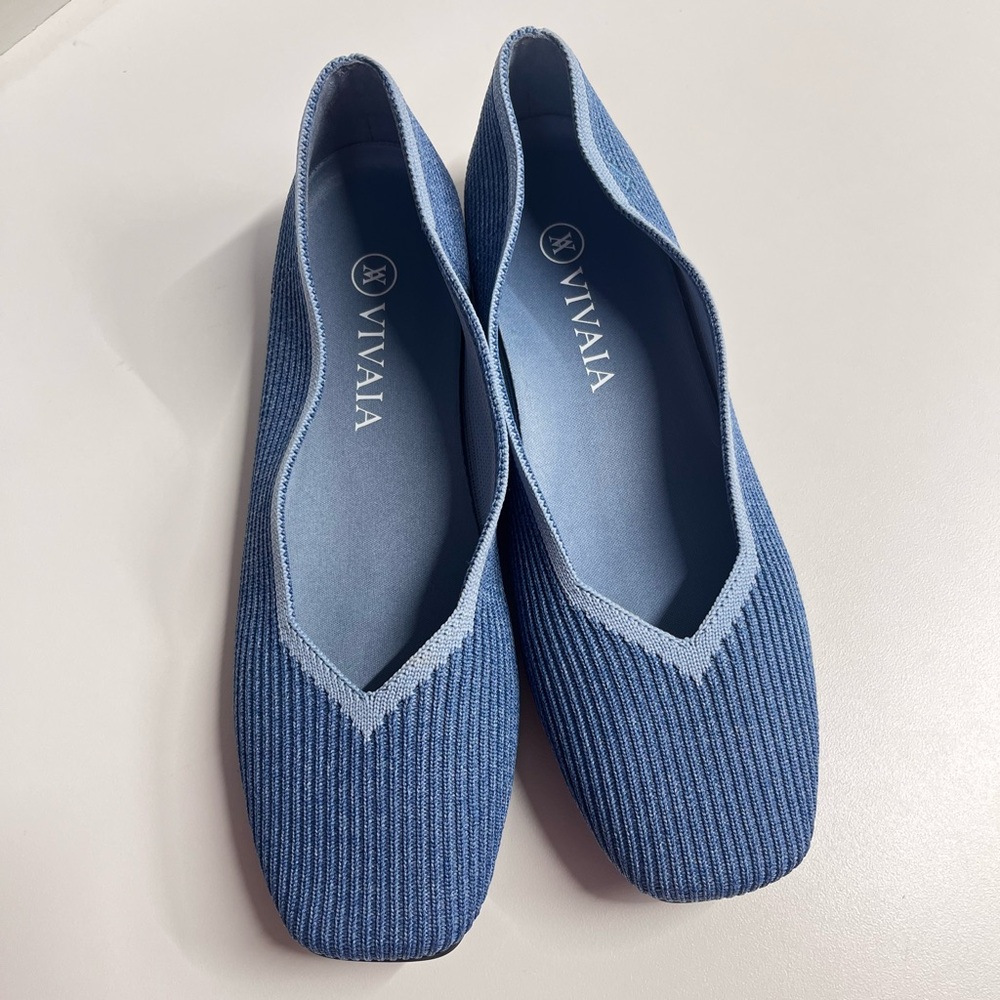 Vivaia denim blue square toe flats